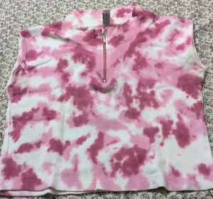 Pink Tie-Dye Quarter Zip Crop Top