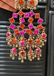 Boho Earrings with Pink & Orange Stones