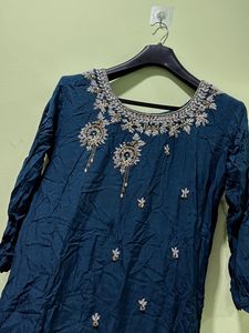 Embroidered Teal Kurta