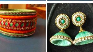 Exquisite Silk Thread Bangles &amp; Earrings Set