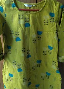 Yellow Printed Cotton Kurta