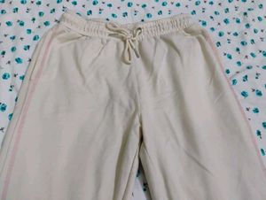 Cream Joggers with Pink Stripe Detail