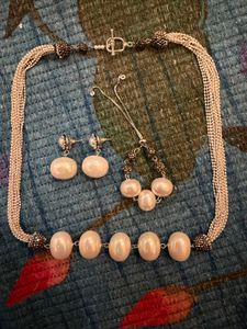 Elegant Pearl & Crystal Necklace & Earring Set