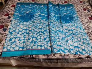 Pure Cotton Supernet White and Blue Saree🩵🤍