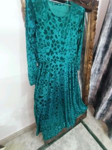 Teal Velvet Floral Gown