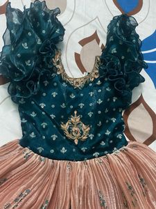 Beautiful Teal &amp; Peach long frock