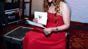 Accordian Pleats Red Sequin Gown