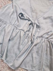 Light Blue Peplum Top with Tie