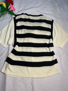 Striped Knit Top with Tie Detail