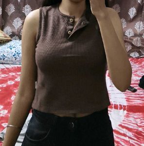 Ribbed Button-Up Sleeveless Top