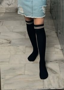 Black Knee-High Socks with Stripes