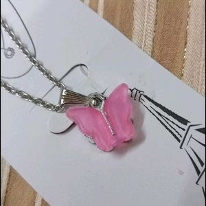 Cute Pink Butterfly Pendant Necklace