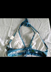 Blue Floral Halter Bikini Top