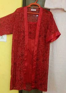Sexy' Red Rose Print Kimono Night Dress