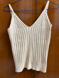 Cream Ribbed V-Neck Cami Top