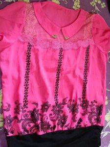 Pink Floral Lace Collar Top