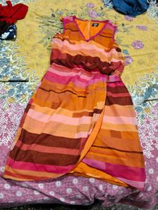 Vibrant Striped Wrap Dress korean imported