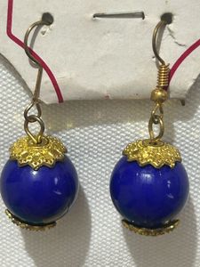 Boho Blue Beaded Gold Earrings