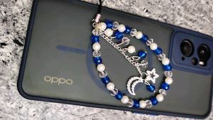 Blue &amp; White Beaded Moon Charm