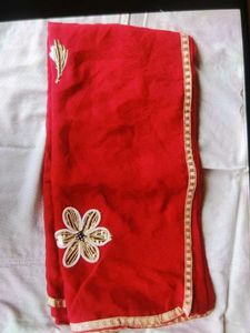 Red Saree with Embroidered Flower