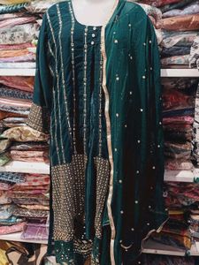 Elegant Teal Kurta Set with Gold Embellishments