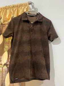 Men's Brown Tie-Dye Zip Polo Shirt