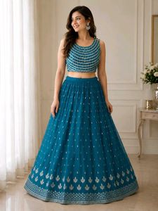 Stunning Teal Embroidered Lehenga Set