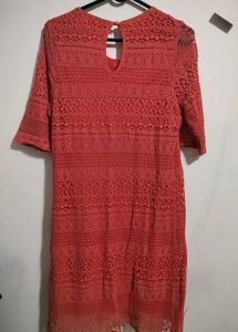 Coral Lace Sheath Dress
