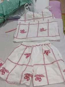 White Embroidered Blouse Top and half pant set