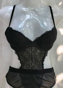 401110. Black Lace Teddy Bodysuit