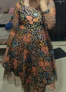 Floral Print Sheer Sleeve Mini Dress