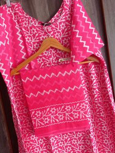 Pink Batik Duppata Nighty With Pocket