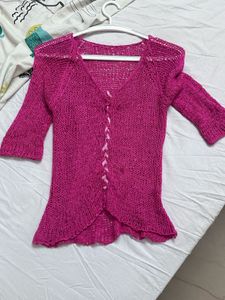 Pink Knit Cropped Cardigan