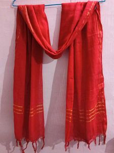 Red Dupatta with Golden Stripes.New