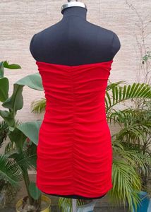 Sparkling Ruched Strapless Red Dress