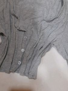 URBANIC Y2K Ribbed Grey Button Front Top
