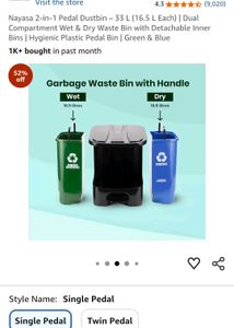 Nayasa 2-in-1 Pedal Dustbin - 33 L