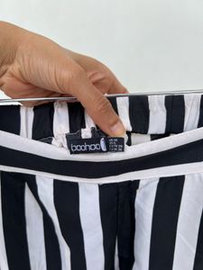 Striped Ruffle Detail Slit Pants