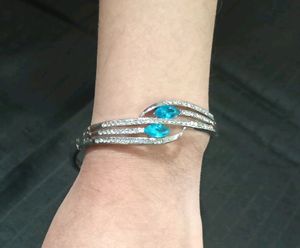 Silver Rhinestone Blue Turquoise Gemstone Bracelet