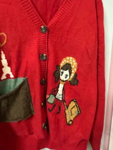 Red Embroidered Cardigan