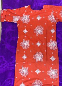Orange Kurta Set with White Floral Print