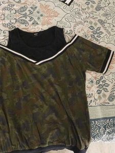 MAX Camo Print Cold Shoulder Top