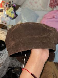 Brown Suede Baker Boy Cap