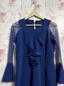 Elegant Navy Blue Sheer Sleeve Dress