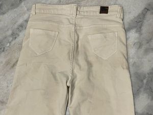 Beige Corduroy Straight Leg Jeans