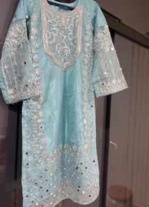 Embellished blue Kurta palazo with dupatta