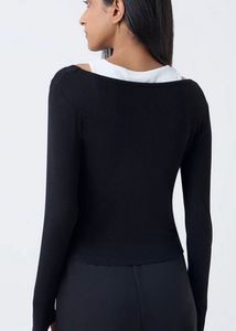 Black Ribbed Cold Shoulder Layered Top for Women
