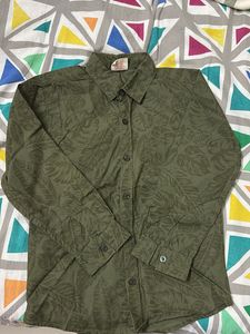 Olive Green Tropical Print Button-Up Shirt