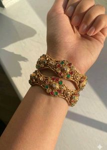 Exquisite Embellished Gold Bangles