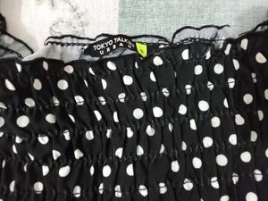 Black &amp; White Polka Dot Smocked Crop Top